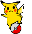 pikachu balancing atop a tilting poke-ball