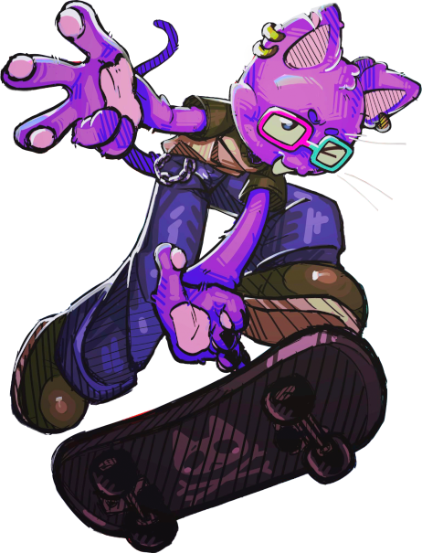 kaykay on a skateboard, art by punk circus