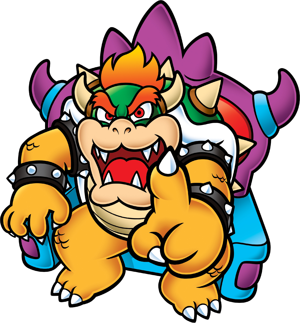 Bowser sitting on his throne and angrily pointing at the reader