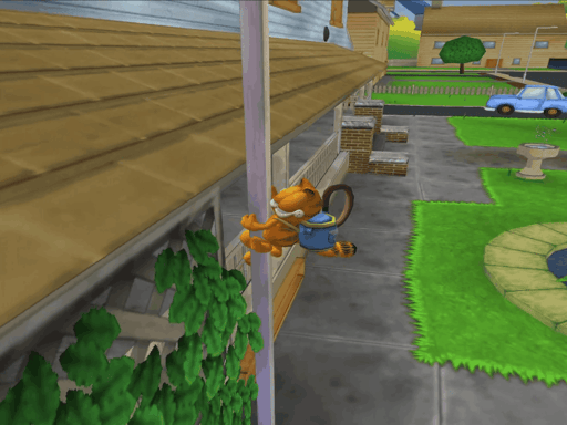Garfield sliding down a pole