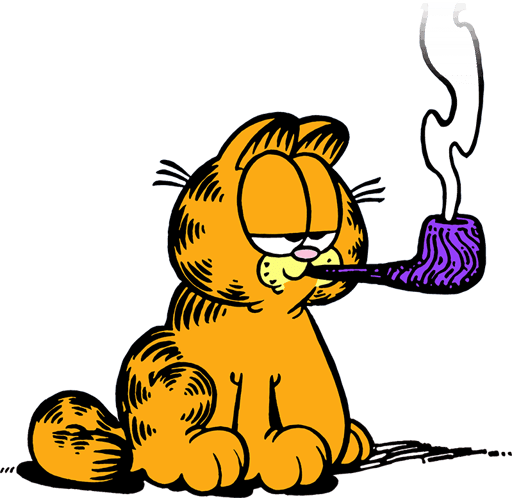 Garfield smoking Jon's tobacco pipe